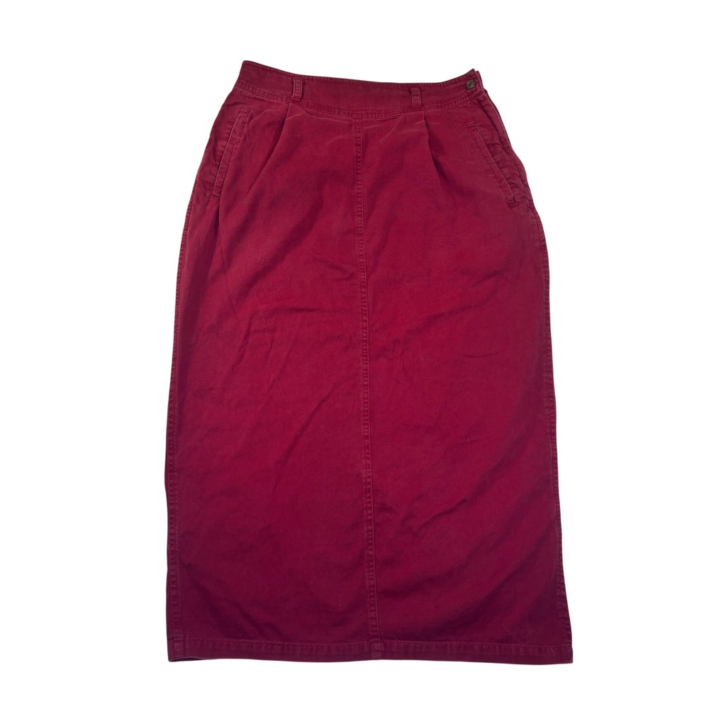 White Stag Vintage Burgundy Red Cotton Twill Midi Skirt Pockets Size 10